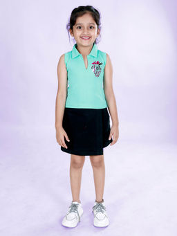 KiddoPanti - Girls Multi-Color Sleeveless Polo T-Shirt with Overlap Skorts (Set of 2)