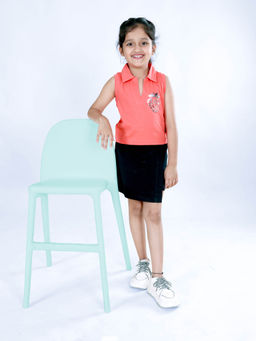 KiddoPanti - Girls Multi-Color Sleeveless Polo T-Shirt with Overlap Skorts (Set of 2)