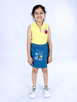 KiddoPanti - Girls Multi-Color Sleeveless Polo T-Shirt with Overlap Skorts (Set of 2)