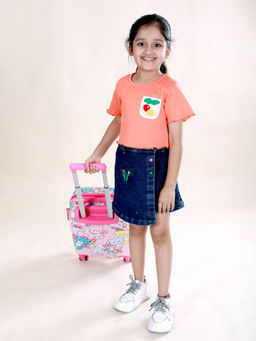 KiddoPanti - Girls Multi-Color Fruit Crochet T-Shirt with Embroidered Skorts (Set of 2)