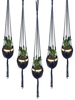Ecofynd - Black Macrame Plant Hanger (Set Of 5)