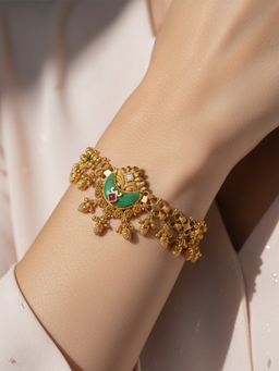 I Jewels - Traditional Rajwadi Floral Bloom Antique Gold Adjustable Bracelet for Women