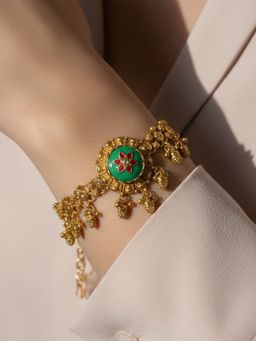 I Jewels - Traditional Rajwadi Floral Antique Gold Adjustable Bracelet for Women