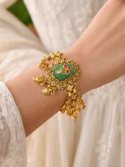 I Jewels - Traditional Rajwadi Floral Medallion Antique Gold Adjustable Bracelet for Women