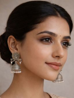 I Jewels - Traditional Oxidized Peacock Jhumka Brown Earrings for Women