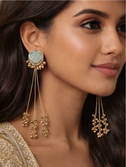 I Jewels - Traditional Kashmiri Ghungroo Light Green Drop Earrings for Women