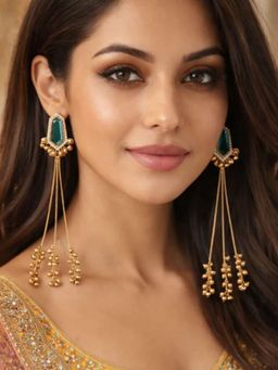 I Jewels - Traditional Kashmiri Ghungroo Drop Blue Earrings for Women