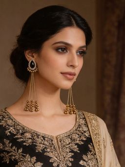 I Jewels - Traditional Kashmiri Ghungroo Drop Black Earrings for Women