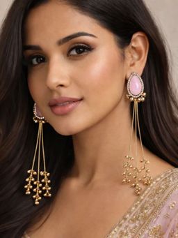 I Jewels - Traditional Kashmiri Ghungroo Drop Pink Earrings for Women
