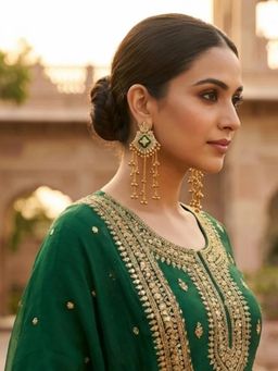 I Jewels - Traditional Kashmiri Kundan Long Ghungroo Green Drop Earrings for Women