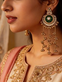 I Jewels - Traditional Kashmiri Kundan Long Ghungroo Drop Earrings for Women