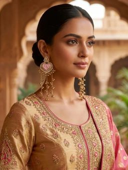 I Jewels - Traditional Kashmiri Kundan Long Ghungroo Drop Pink Earrings for Women