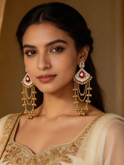 I Jewels - Traditional Kashmiri Kundan Long Ghungroo Drop Earrings for Women