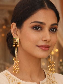 I Jewels - Traditional Bird Motif Long Chain Ghungroo Earrings
