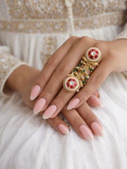 I Jewels - Traditional Gold-Plated Double Medallion Full-Finger Adjustable Ring for Women