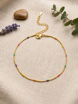 ARTKLIM - Rainbow Beaded Gold Chain Minimalist Anti-Tarnish Adjustable Anklet