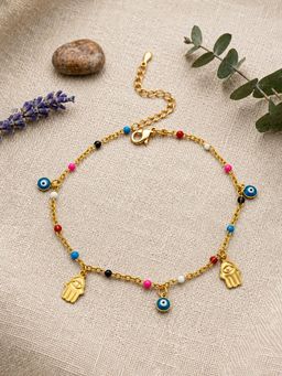 ARTKLIM - Evil Eye and Hamsa Protection Charm Anti-Tarnish Adjustable Anklet