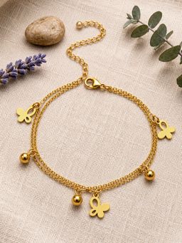 ARTKLIM - Butterfly Charm Double Chain Gold Anti-Tarnish Adjustable Anklet
