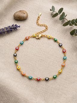 ARTKLIM - Multicolour Evil Eye Beaded Lucky Charm Anti-Tarnish Adjustable Anklet