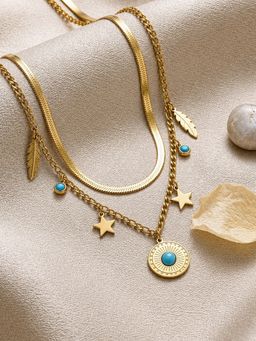 ARTKLIM - Celestial Turquoise Charm Gold Anti-Tarnish Necklace