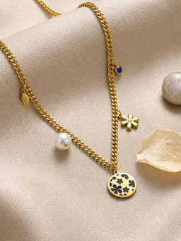 ARTKLIM - Floral Pearl Charm Gold Anti-Tarnish Necklace