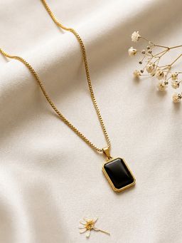 ARTKLIM - Black Onyx Rectangle Gold Anti-Tarnish Necklace