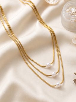 ARTKLIM - Triple Pearl Snake Chain Gold Anti-Tarnish Necklace