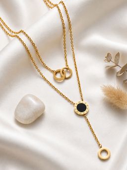 ARTKLIM - Interlocking Rings Roman Drop Gold Anti-Tarnish Necklace