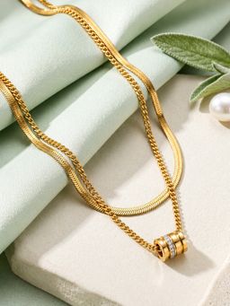 ARTKLIM - Crystal Barrel Layered Gold Anti-Tarnish Necklace
