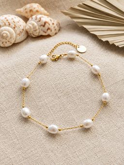 ARTKLIM - Elegant Oval Pearl Gold Chain Anti-Tarnish Adjustable Anklet