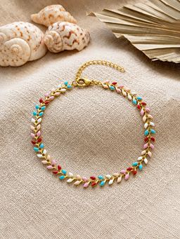 ARTKLIM - Multicolour Enamel Leaf Vine Gold Chain Anti-Tarnish Adjustable Anklet