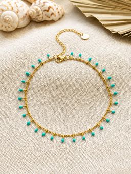 ARTKLIM - Turquoise Enamel Teardrop Charm Gold Chain Anti-Tarnish Adjustable Anklet