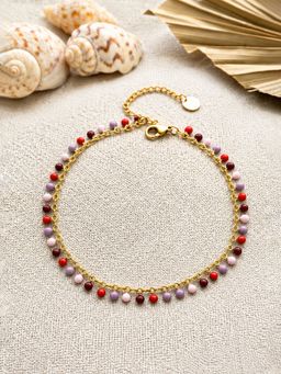 ARTKLIM - Colourful Round Bead Chain Anti-Tarnish Adjustable Anklet