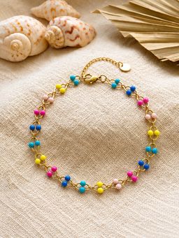 ARTKLIM - Multicolour Double Bead Link Gold Chain Anti-Tarnish Adjustable Anklet
