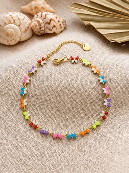 ARTKLIM - Multicolour Butterfly Charm Gold Chain Anti-Tarnish Adjustable Anklet