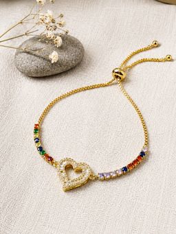 ARTKLIM - Gold Plated Rainbow Heart Charm Anti-Tarnish Adjustable Bracelet