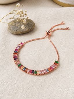 ARTKLIM - Rose Gold Plated Rainbow Crystal Anti-Tarnish Adjustable Bracelet
