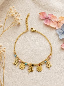 ARTKLIM - Daisy and Rose Charm Anti-Tarnish Adjustable Bracelet