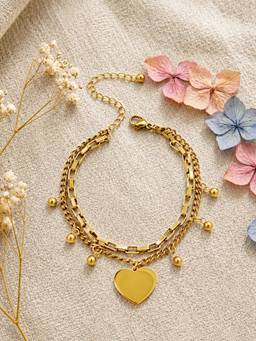 ARTKLIM - Double Layer Heart Charm Anti-Tarnish Adjustable Bracelet