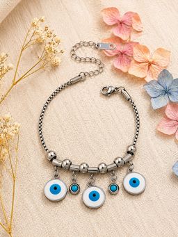 ARTKLIM - Silver Evil Eye Charm Anti-Tarnish Adjustable Bracelet