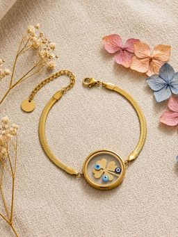 ARTKLIM - Gold Plated Evil Eye Clover Charm Anti-Tarnish Adjustable Bracelet