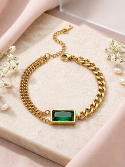 ARTKLIM - Gold Plated Green Emerald Stone Chain Anti-Tarnish Adjustable Bracelet