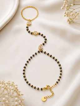 ARTKLIM - Gold Plated Black Beaded Hand Harness Anti-Tarnish Adjustable Bracelet