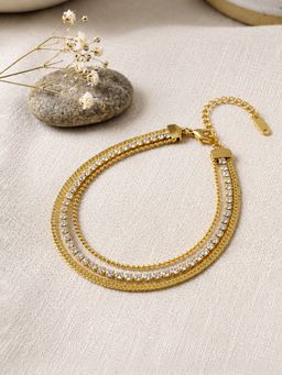 ARTKLIM - Gold Plated Double Layer Crystal Chain Anti-Tarnish Adjustable Bracelet