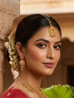 I Jewels - Gold-Plated Floral Chand Design Maang Tikka for Women