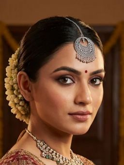 I Jewels - Oxidized Circular Ethnic Maang Tikka with Ghungroo Drops