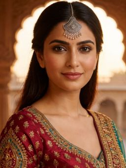 I Jewels - Oxidized Floral Maang Tikka with Ghungroo Drop Design