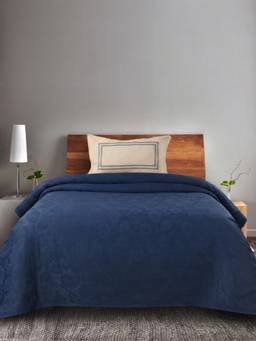 Saral Home - Navy Blue Cotton Jardin Single Size Bedsheet and Pillow Cover