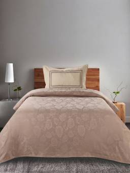 Saral Home - Beige Cotton Jardin Single Size Bedsheet and Pillow Cover