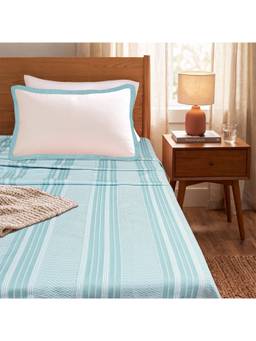 Saral Home - Blue Prescio Cotton Microfiber Single Bedsheet with Pillow Cover